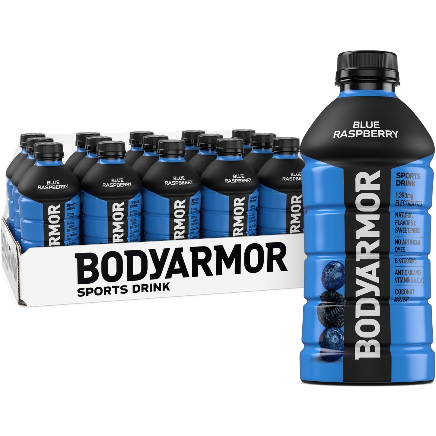 BODYprotective covering Sports Drink  Blue Raspberry  Electrolyte Drink Hydration  28 Fl Oz Bottles (15 Pack)  Flavored Coconut Water with B Vitamins & Antioxidants