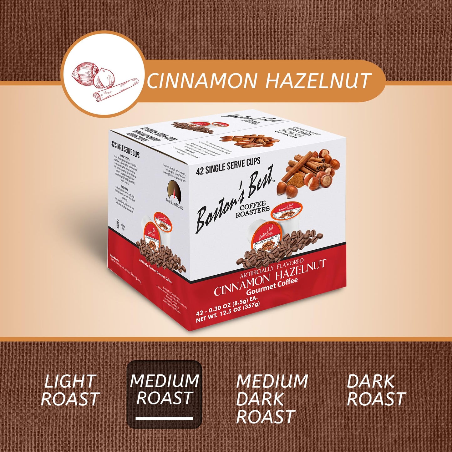 Bostons Best Gourmet Coffee - Cinnamon Hazelnut, Compatible with Keurig, 42 Count, 1 Pack