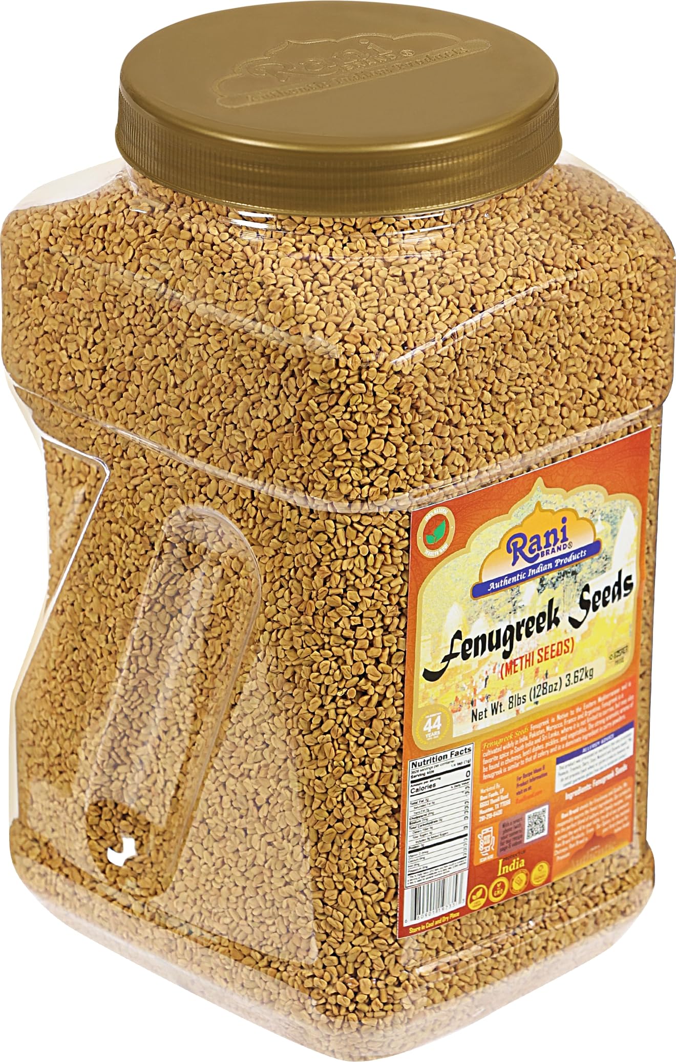 Rani Fenugreek (Methi) Seeds Whole 128oz (8lbs) 3.62kg Bulk PET Jar, Trigonella foenum graecum ~ All Natural | Vegan | Gluten Fr