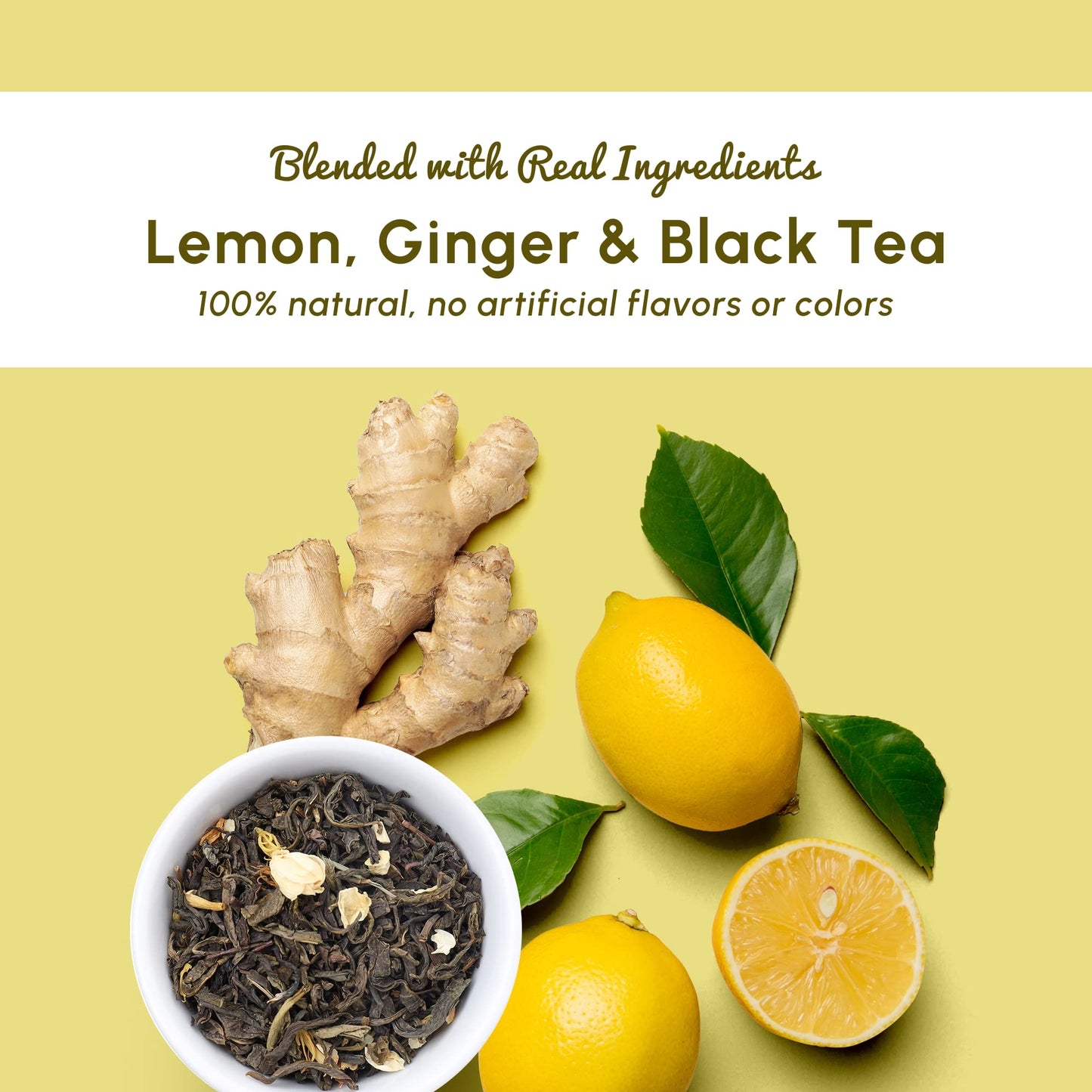 Teaniru Lemon Ginger Black Tea - 25 Pyramid Tea Bags (Serves Up to 50 Cups) - Whole Leaf Teas with Real Ingredients