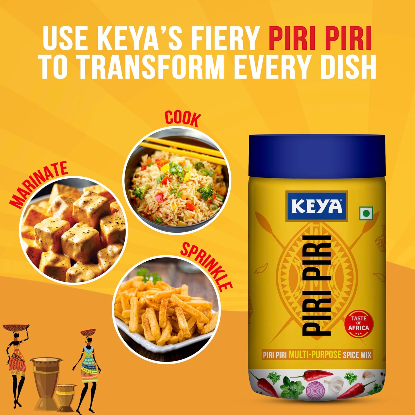 Keya Piri Piri Seasoning 80 Grams (2.8 Oz) - Vegetarian India - Instant Multi Purpose Spice Mix