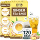 LeafLea Ginger Tea Bags, 100% Pure Herbal Tea, Caffeine-Free, Sugar-Free, Vegan, 120 Bags (Pack of 3)