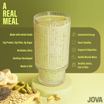 JOVA Nutritious Meal Replacement Shake | 22g Protein, 10g Fiber, 4g Sugar (Whole Foods: Oats, Pistachio, Collagen, Hemp Seed, Co