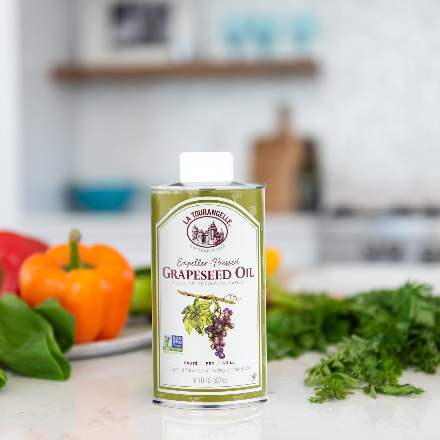 La Tourangelle, Expeller-Pressed Grapeseed Oil, High Heat Neutral Cooking Oil, Cast Iron Seasoning, Also Great For Skin, Hair, And Diy Beauty Recipes, 16.9 Fl Oz