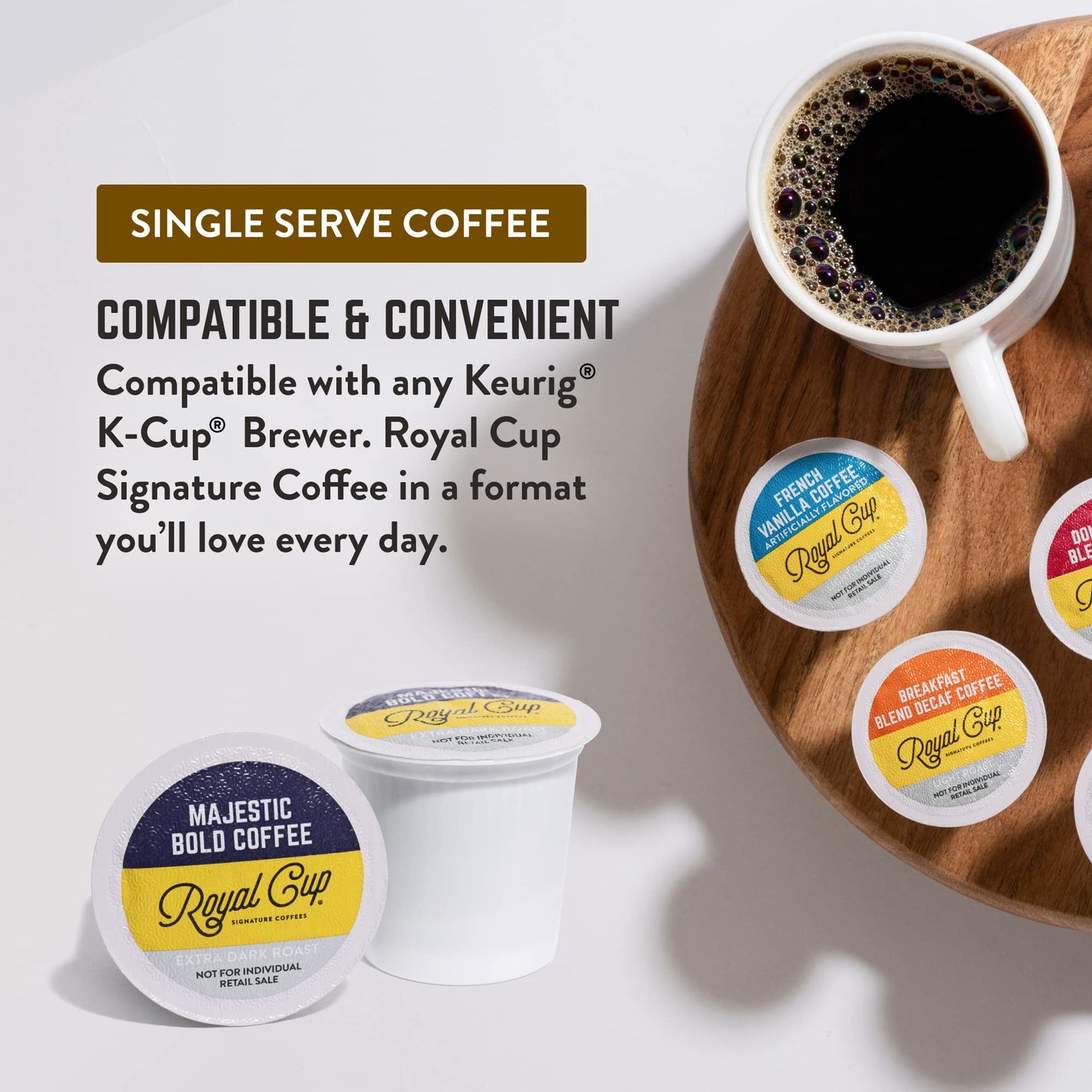 ROYAL CUP SIGNATURE Coffee - Majestic Bold Extra Dark Roast compact pieces - 24 Count