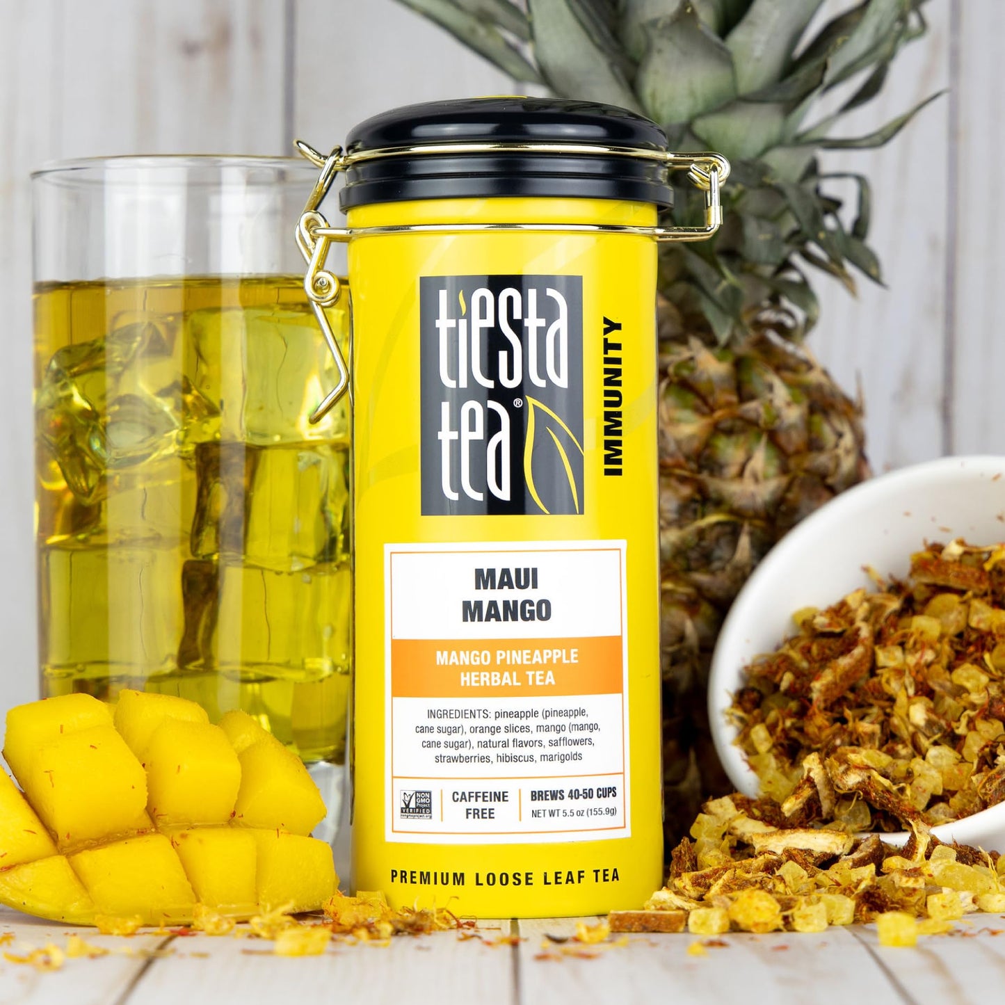 Tiesta Tea Maui Mango Loose Leaf Herbal Tea - Non-Caffeinated, 33 oz Refillable Tin, Brews up to 50 Cups, Pack of 6