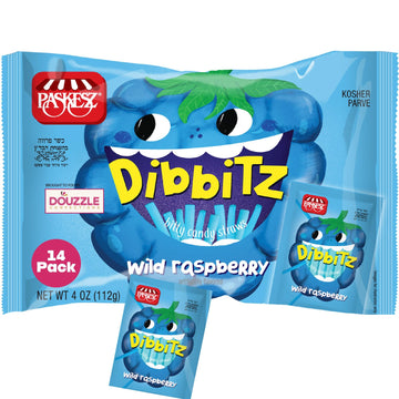 DOUzzle Dibbitz Raspberry, Candy Filled Straw Sticks (14 Count, Pack of 1) Individually Wrapped Candies, Birthday Party Favors, 