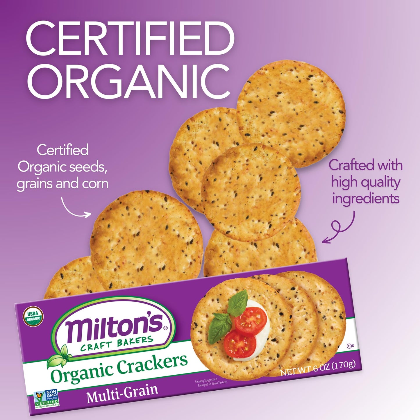 Milton'S Craft Bakers Organic Multi-Grain Crackers - Multigrain Crackers, Certified Organic, Non-Gmo, Healthy Crackers, Savory &