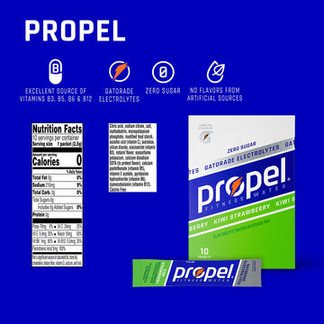 Propel Powder Packets, Kiwi Strawberry With Electrolytes, Vitamins and No Sugar, Pack of 12, 10 Packets each, Total 120 packets