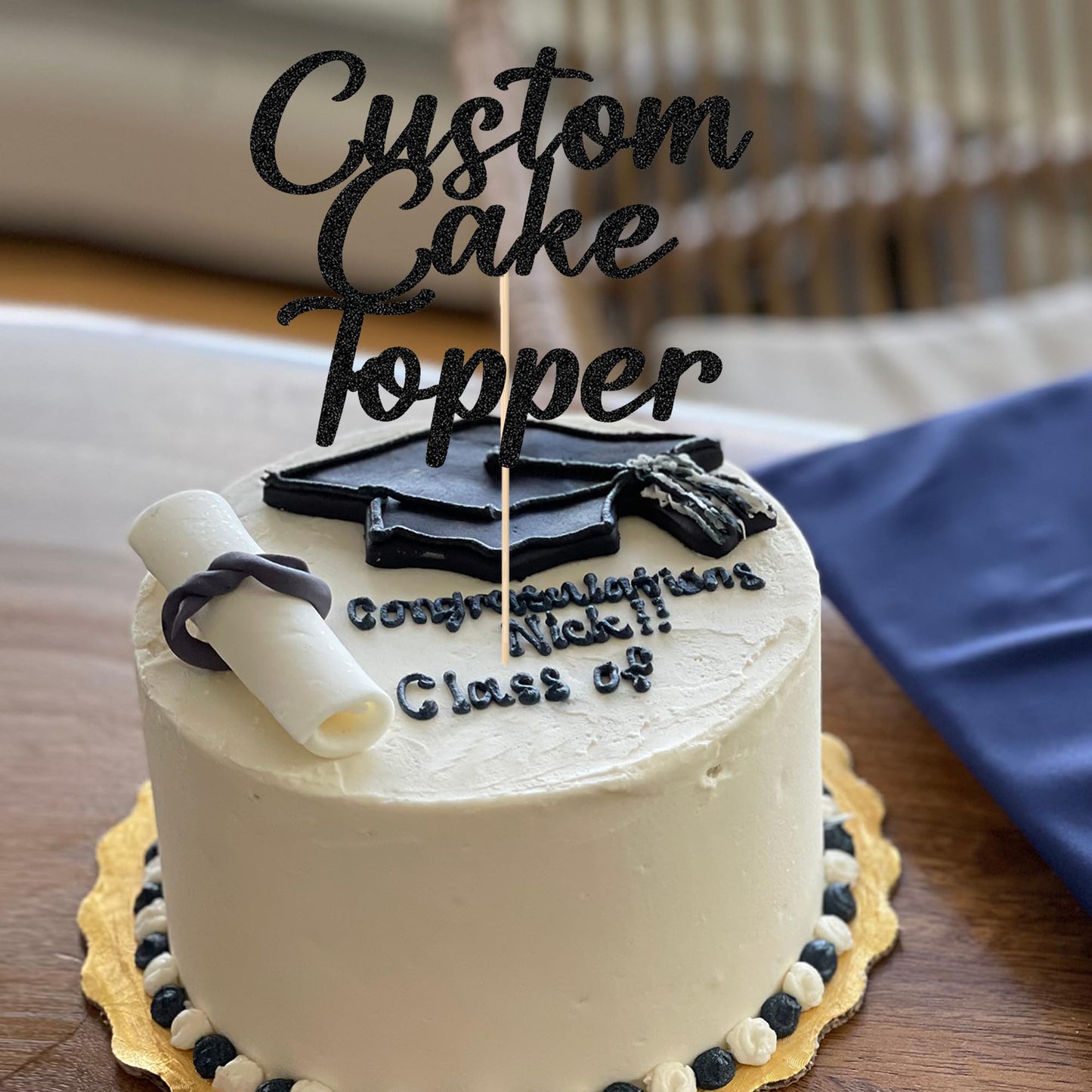 EDSG Personalized Cake Topper - Happy Birthday, Custom Design, Blue Color, Glitter Finish, Perfect for Weddings and Celebrations