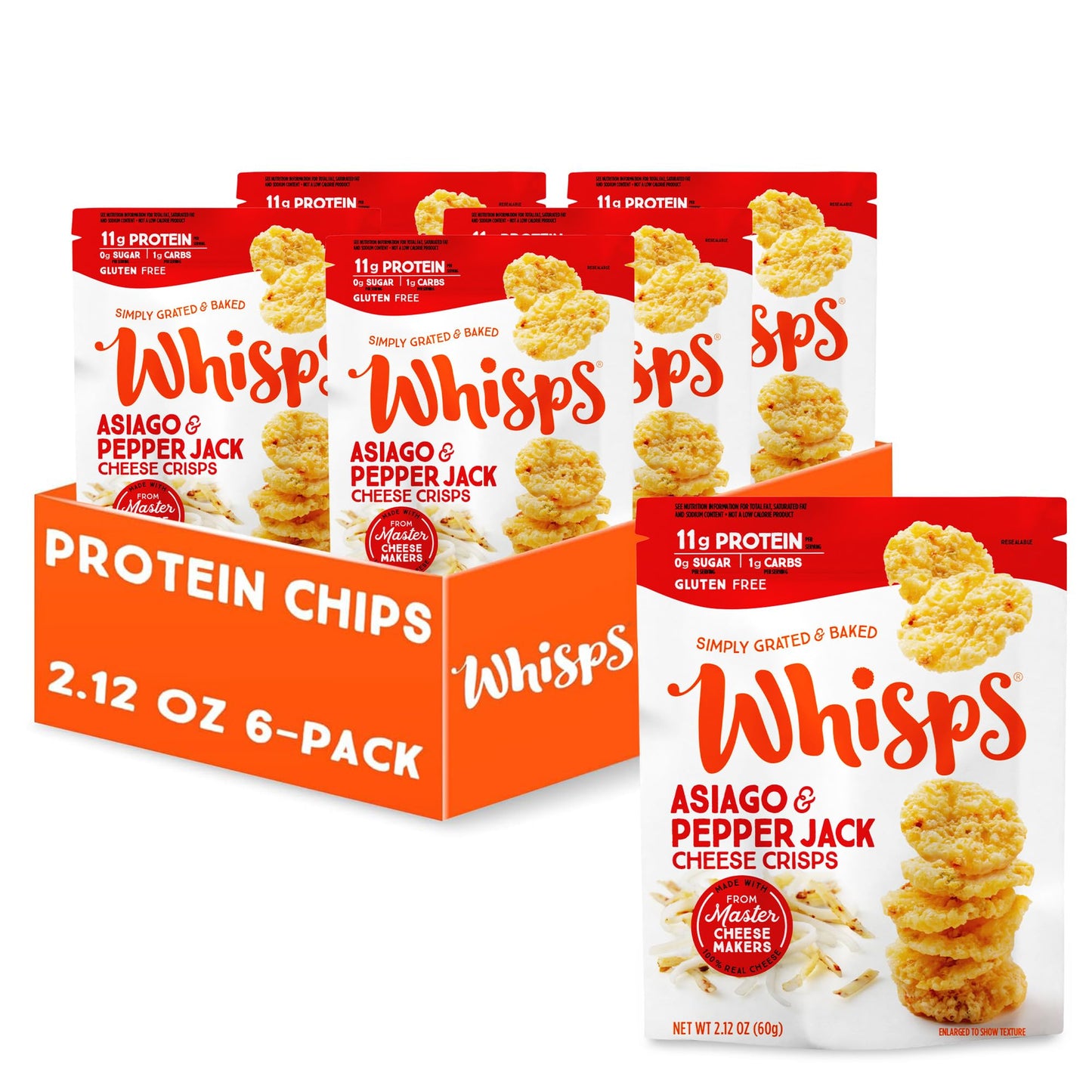 Whisps Cheese Crisps Protein Chips, Gluten Free, High Protein, Low Carb, 2.12 Oz (Pack of 6)
