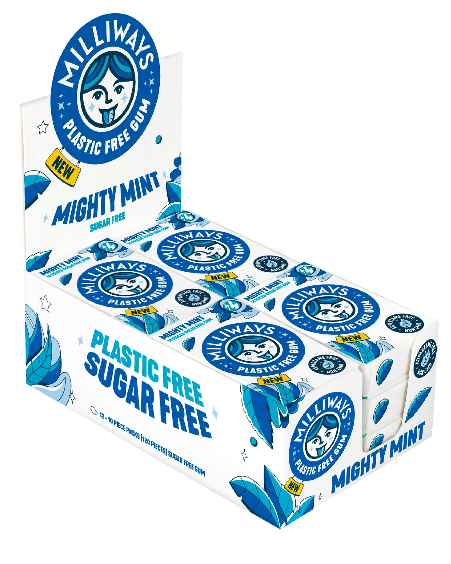 Milliways Mighty Mint | Plastic Free Gum | Xylitol, Aspartame-Free, Sugar-Free, Plant-Based, Natural Chewing Gum | 120 Pieces To