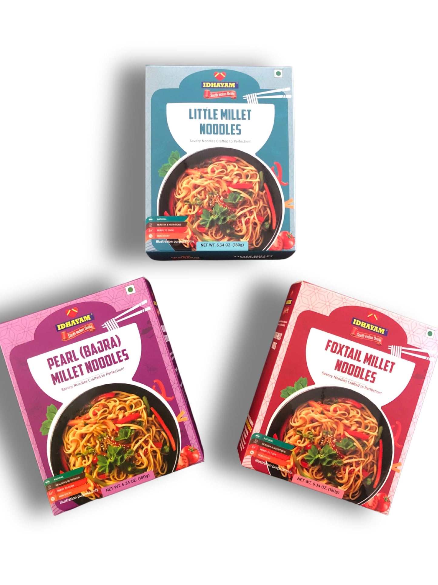 Millet Noodle Trio Pack - Little Millet, Pearl Millet (Bajra), & Foxtail Millet - 540g 3x180g - No Maida, High Protein & Fiber, 