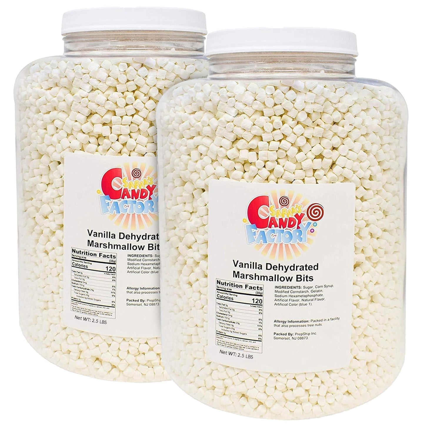 Sarah s Candy Factory Vanilla Mini Dehydrated Marshmallows in Jar - Mini Marshmallow Bits for Hot Cocoa (2.5 Lbs) 2 PACK