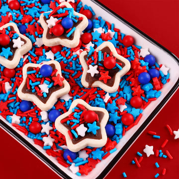 Patriotic Edible Sprinkles For Cake Decorating, 4Th Of July Independence Day Memorial Day Red White And Blue Star Pearl Sugar Sp