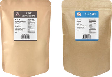 52USA Black Peppercorns 12 oz and Coarse Sea Salt 2 lbs, Salt and Pepper for Grinder Refill, Whole Peppercorns