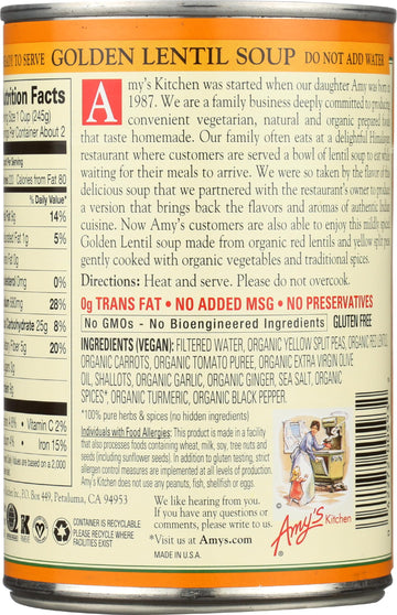 Amy'S Soups, Organic Indian Golden Lentil Soup, 14.4 Ounce