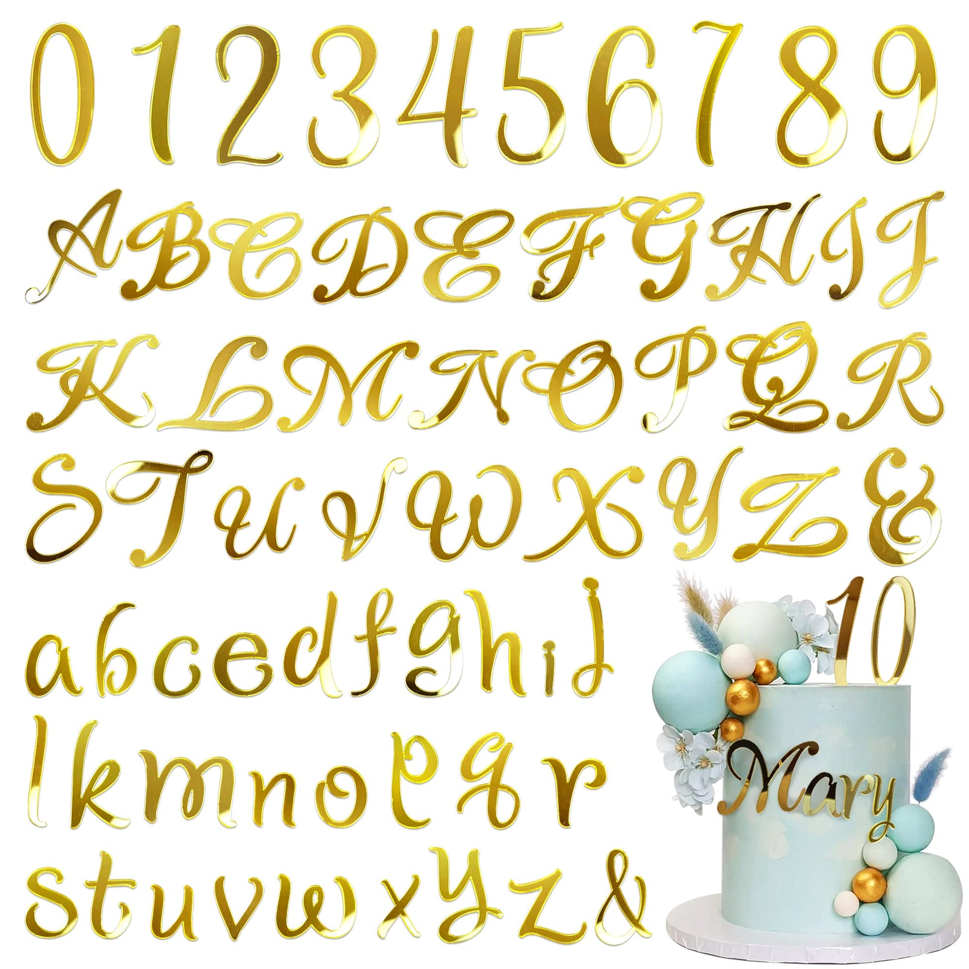 91 Pcs Acrylic Alphanumeric Cake Decoration Diy Cupcake Decoration A-Z Alphanumeric Mirror 0-9 Cake Decoration Pick Personalized