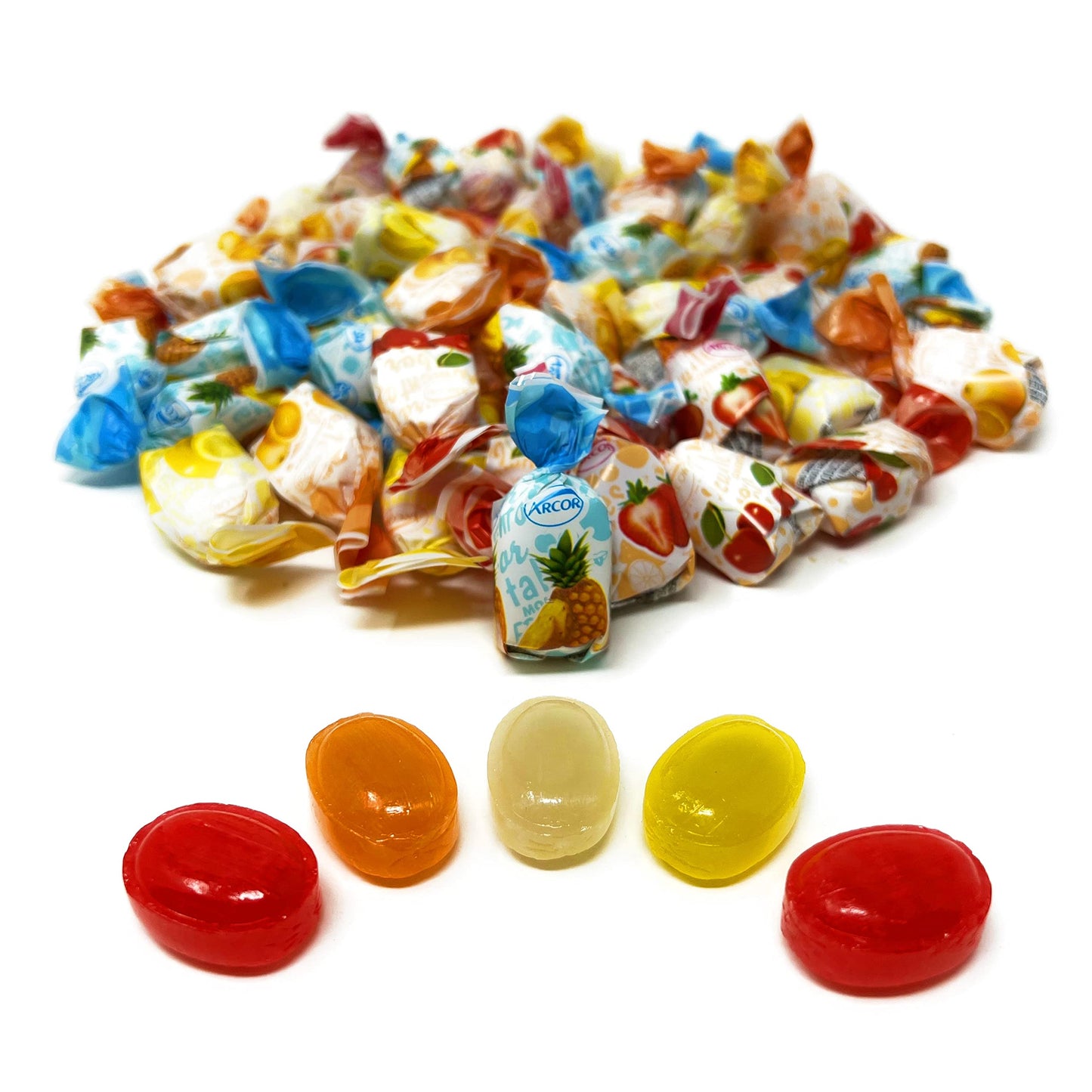 Assortit Fruit Filled Hard Candies - Bon Bons with Real Fruit Pulp - 1 lb - Multi Flavors