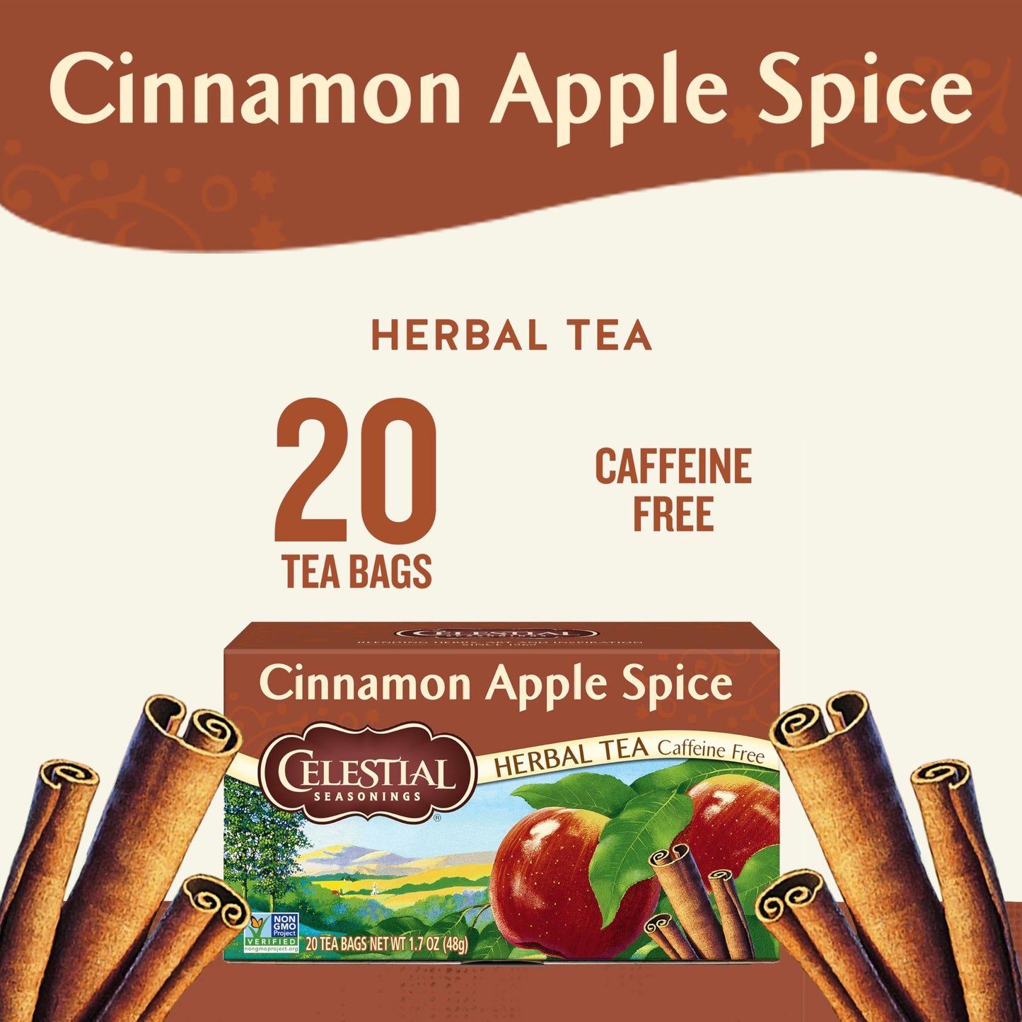 Celestial Seasonings Cinnamon Apple Spice Herbal Tea, Caffeine Free, 20 Bags, Pack of 6