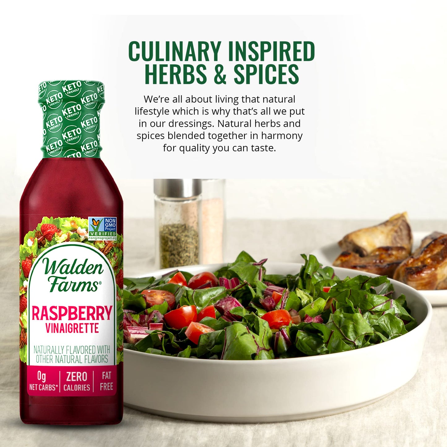 Walden Farms Raspberry Vinaigrette - Calorie-Free, Gluten-Free, Low Carb, Keto-Friendly, Vegan, Sugar-Free, Dressing With Bold R