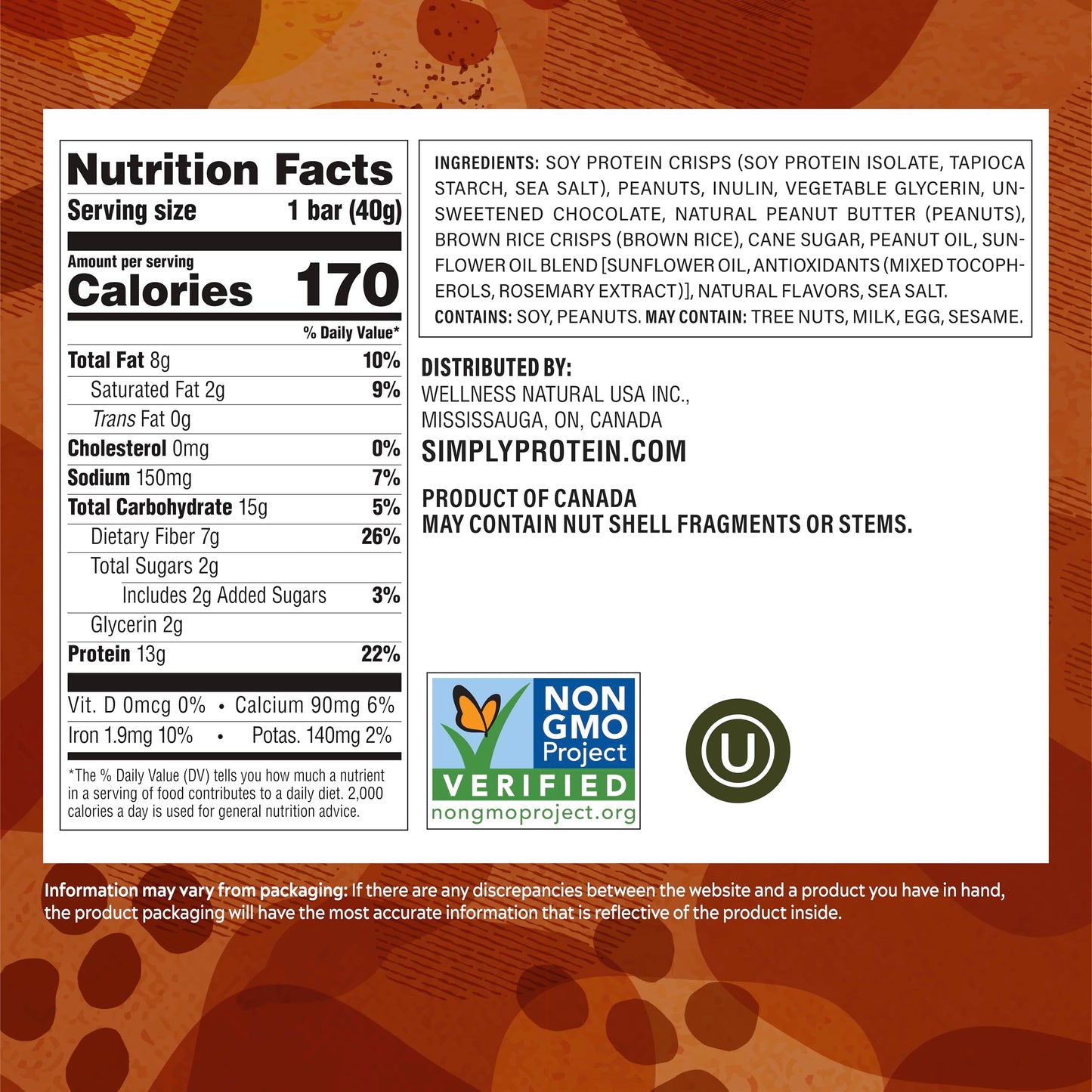 Simply Protein - Peanut Butter Chocolate Crispy Bars - Plant Based Protein Bars - Low Carb  Low Sugar  High Fiber - 13g Protein  2g Sugar  7g Fiber - Vegan  Gluten Free  Non GMO  Kosher - 24 Bars