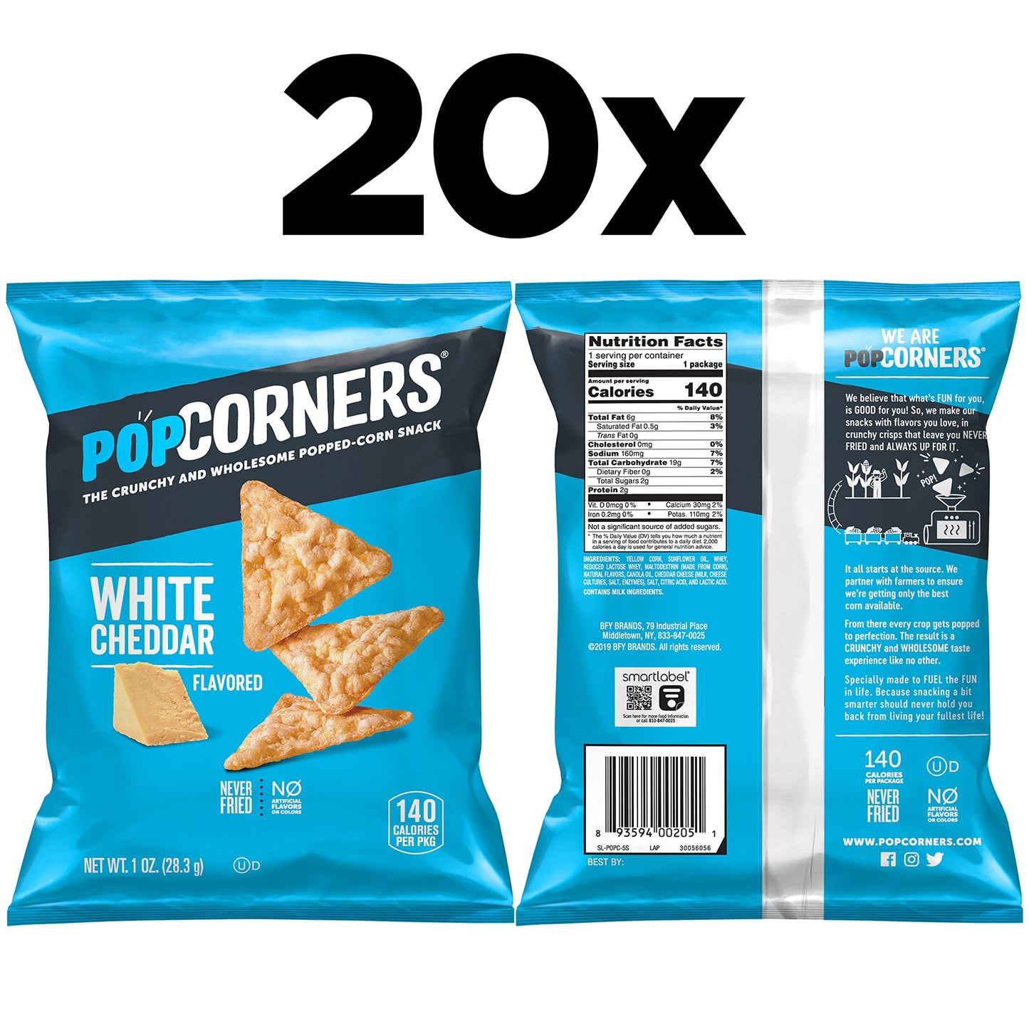 PopCorners Popped Corn Snacks, White Cheddar, 1 Ounce (Pack of 20) (Packaging May Vary)