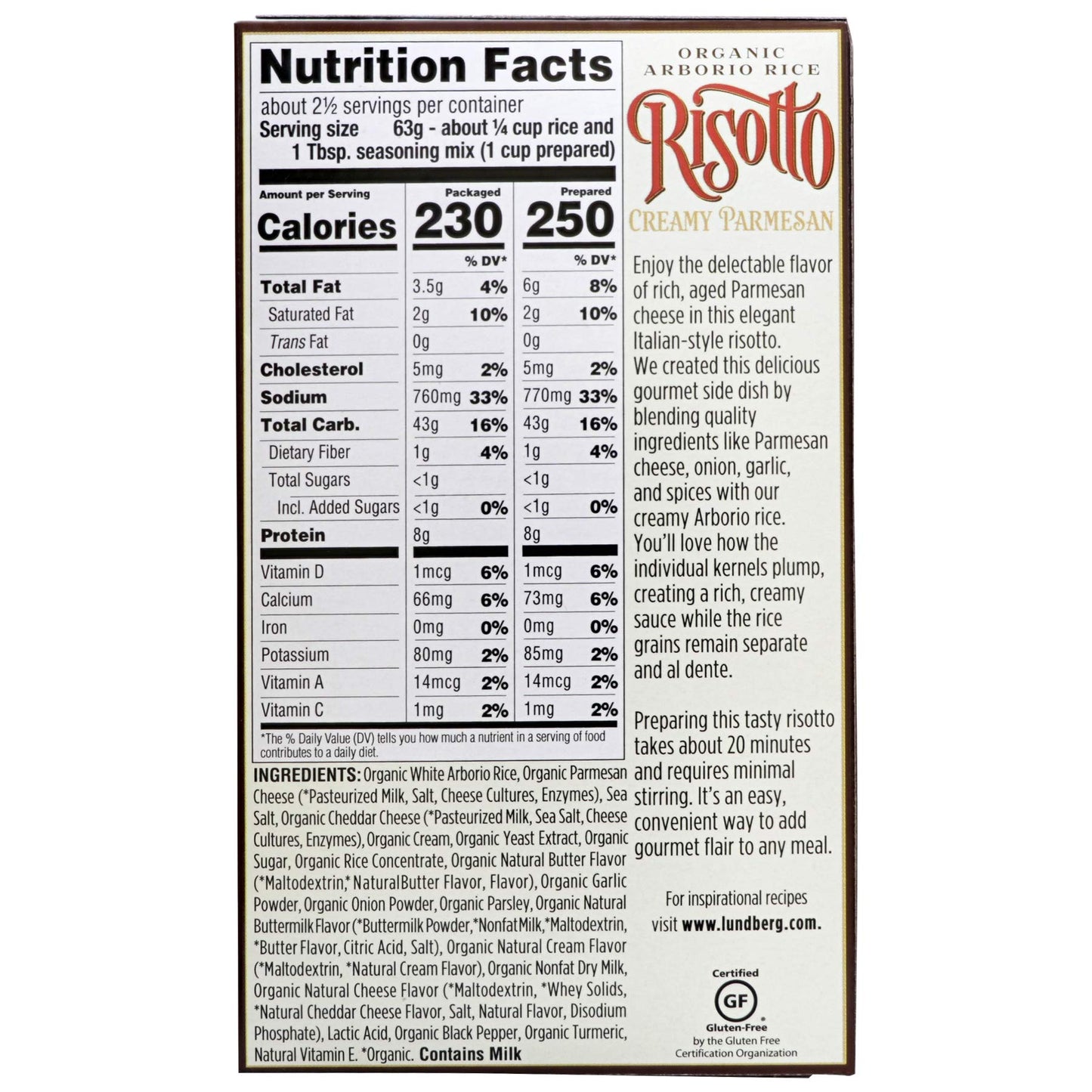 Lundberg Organic Creamy Parmesan Risotto Rice, Gluten Free, 5.5 Ounces (Pack Of 6)