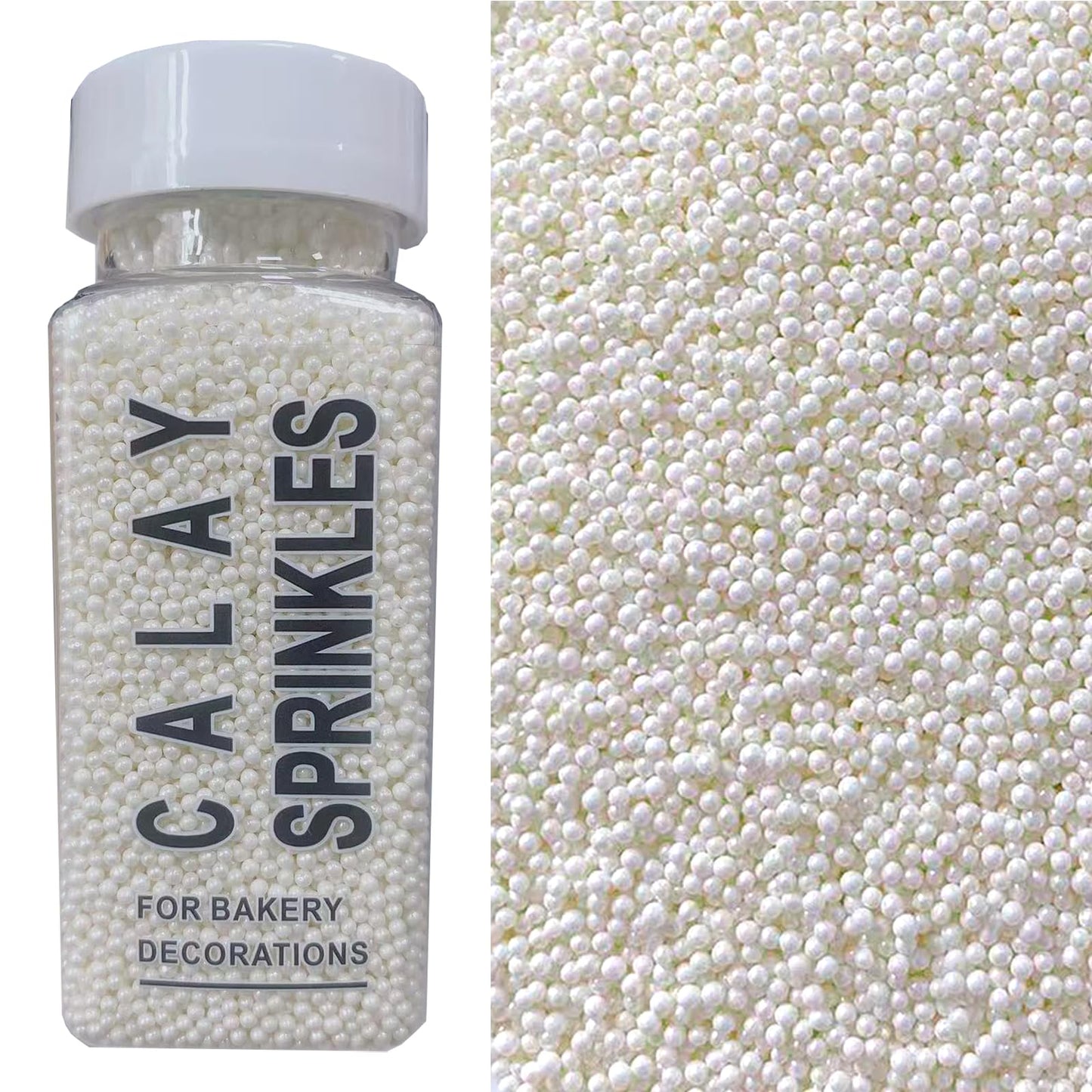 PhilaeEC White Nonpareils Sprinkle 2mm Mini Peals Sprinkle Edible for Cake Decoration Cupcake Topper Cookie Baking Decorations H