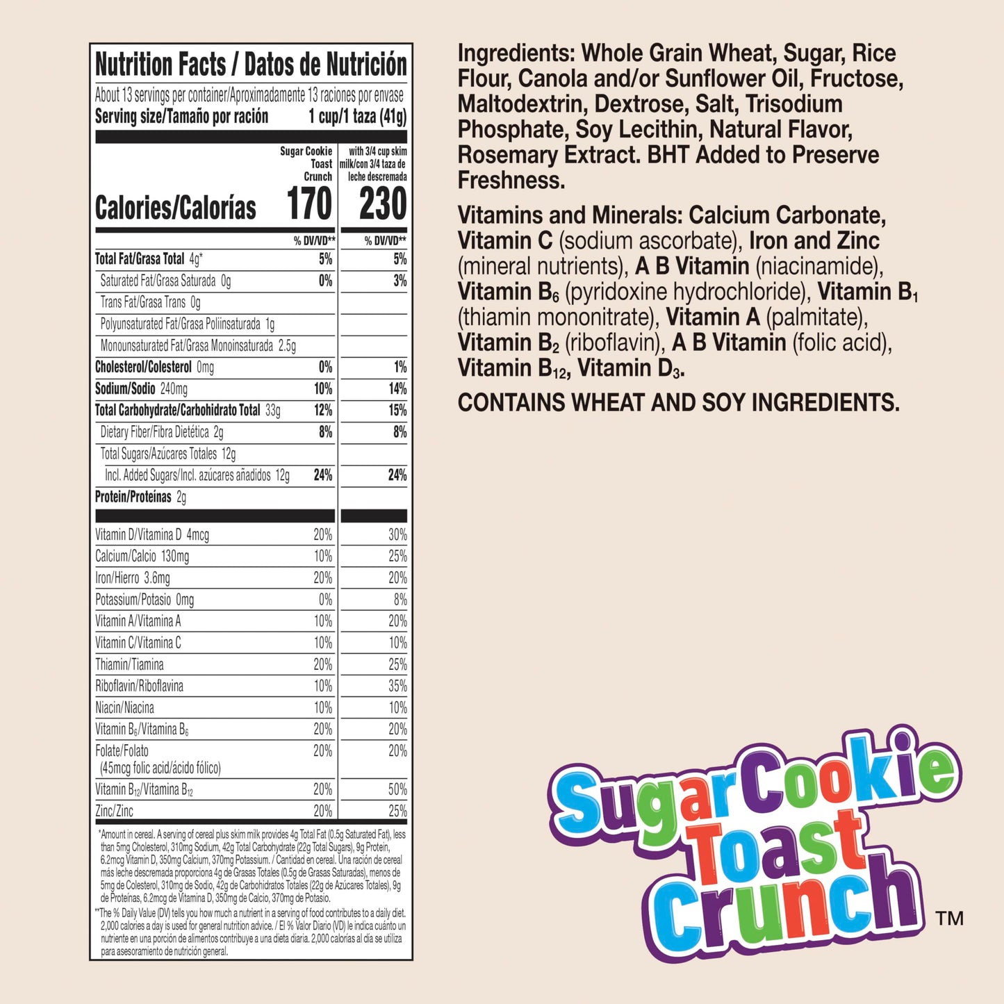 Sugar Cookie Toast Crunch Breakfast Cereal  Crispy Naturally Flavored Sugar Cookie Cinnamon Cereal  Limited Edition  Family Size  18.8 oz