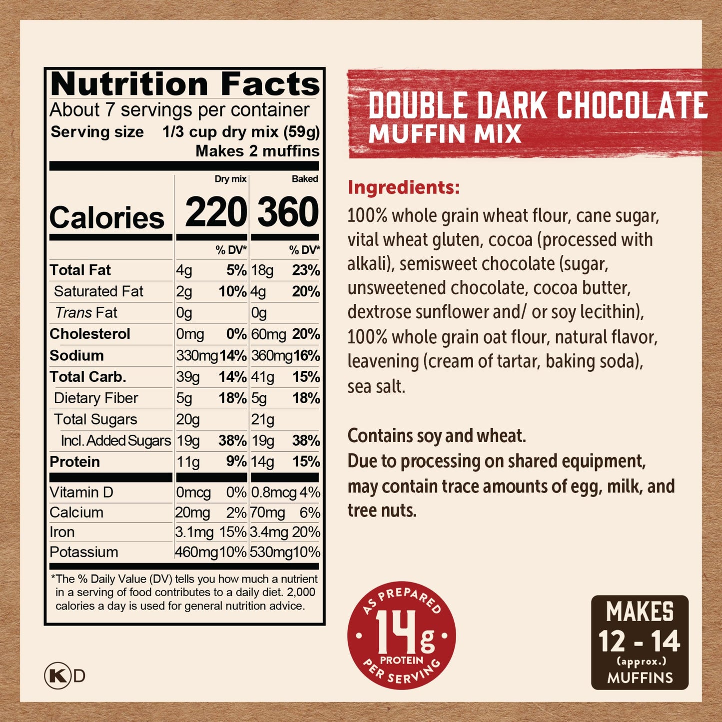 Kodiak Cakes Power Bake Muffin Mix, Double Dark Chocolate, 14 Ounce (Pack Of 6)