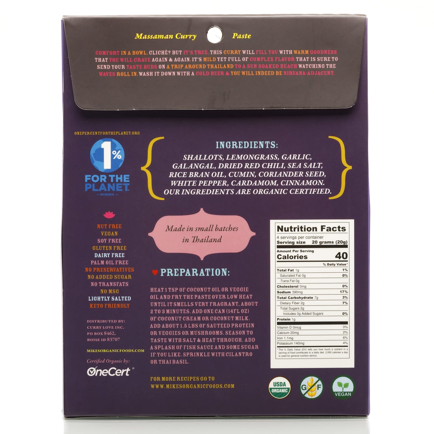 Organic Massaman Curry Paste - Authentic, Vegan, Dairy-Free, And Sugar-Free - Made In Thailand | 6 X 2.8 Oz Pouches