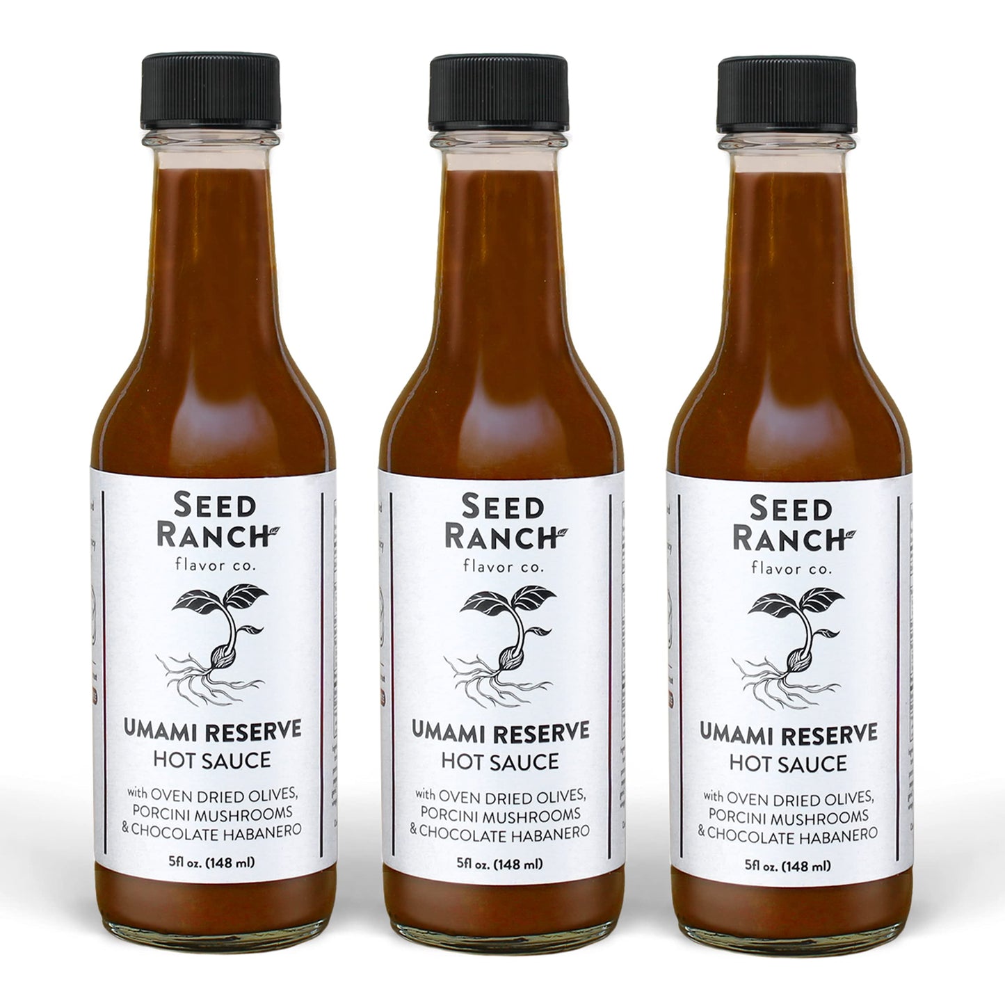 Seed Ranch Umami Reserve Hot Sauce, 3 Pack - Spicy Heat, Vegan, Non-GMO, Gluten-Free, 5 Fl Oz