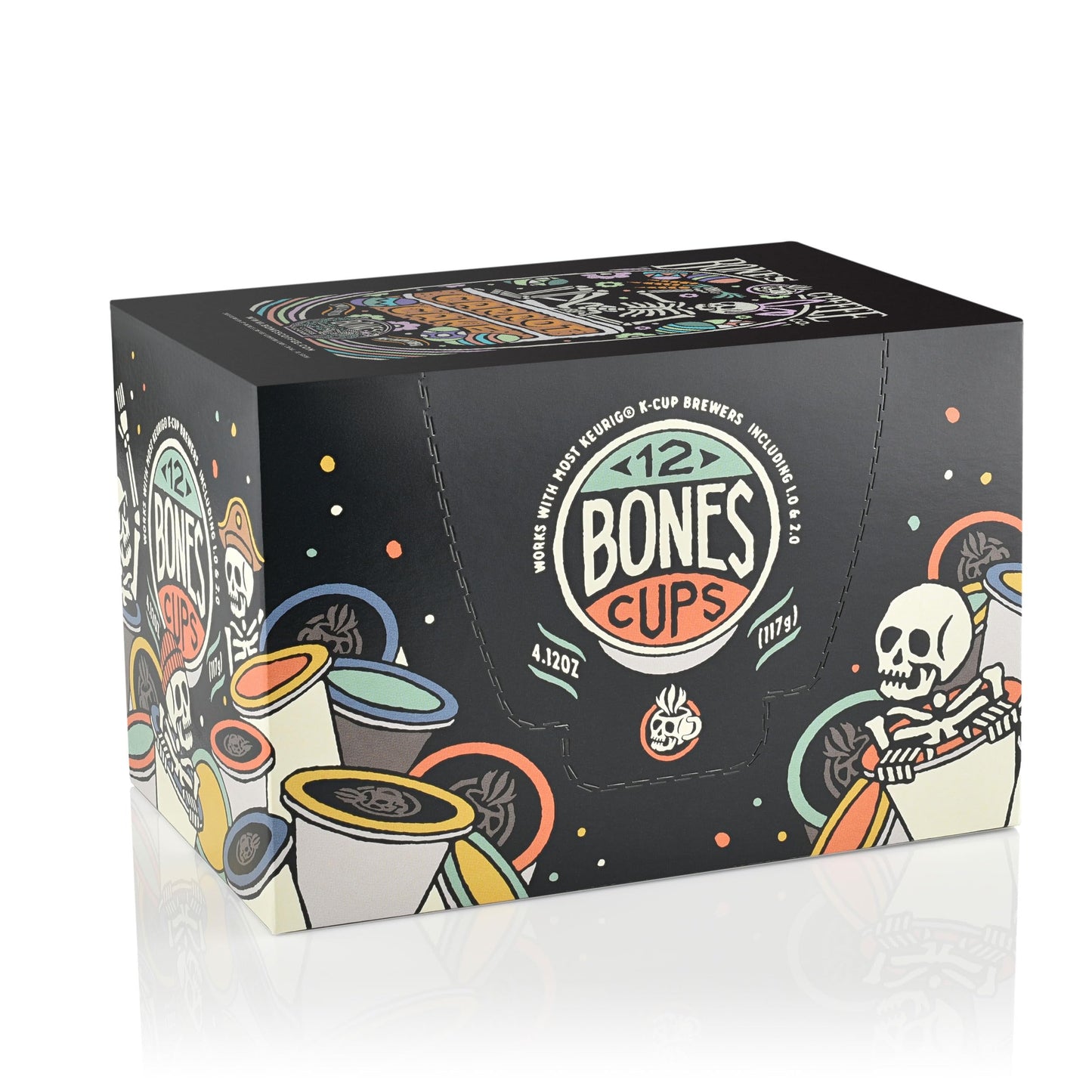 Bones Coffee Company Carrot Cake Flavored Coffee Bones Cups Single-Serve Pods For Coffee Maker 1.0 & 2.0, Carrot Cake Flavor (12
