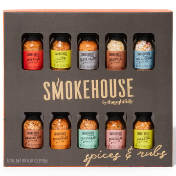 Smokehouse by Thoughtfully, Gourmet Grilling Spice Set in Mini Glass Bottles, Vegan and Vegetarian, Grill Seasoning Flavors Incl