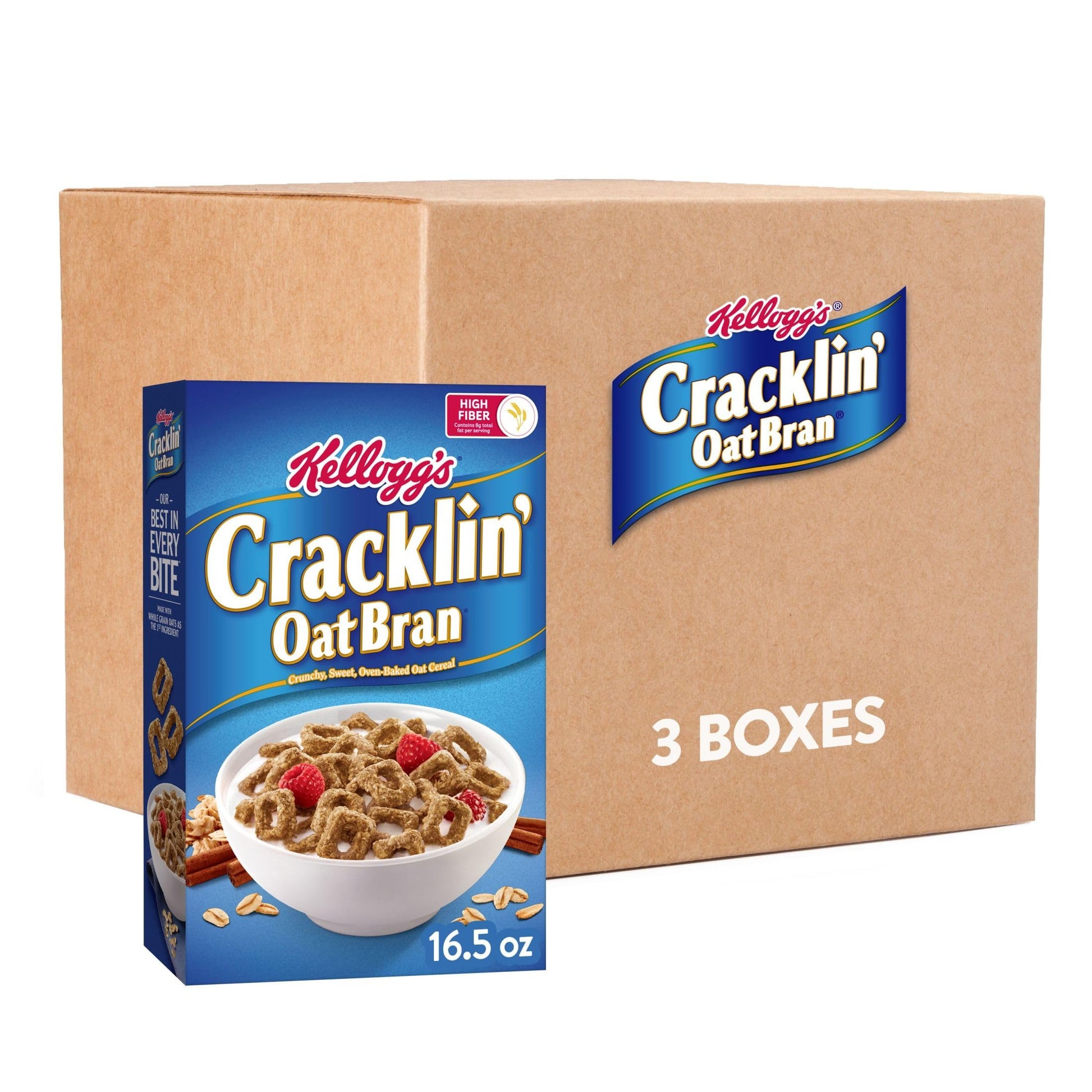 Kellogg'S Cracklin' Oat Bran Breakfast Cereal, Fiber Cereal, Family Cereal, Original (3 Boxes)
