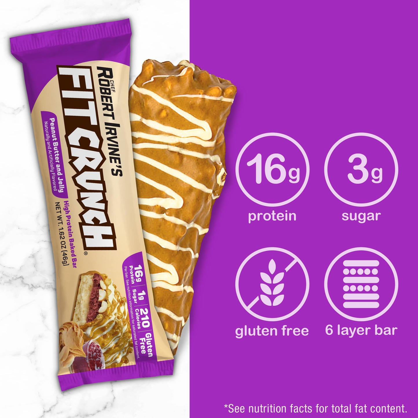 Fitcrunch Snack Size Protein Bars, Designed By Robert Irvine, 6-Layer Baked Bar, 1G Of Sugar, Gluten Free & Soft Cake Core (9 Ba