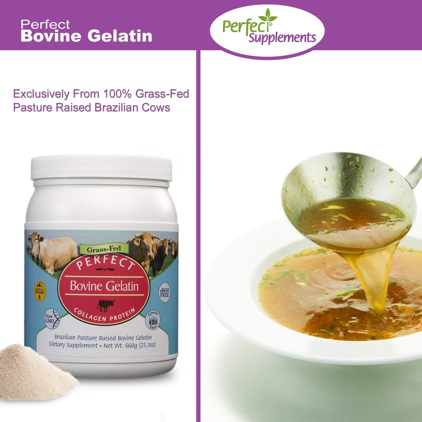 Perfect dietary products - Perfect Bovine Gelatin - 660 Grams - 100% Beef Gelatin Collagen Protein - Supports Healthy Skin & Joint Health