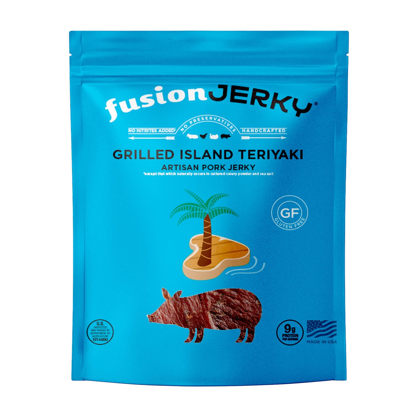 fusionJerky Artisan Pork Jerky, Grilled Island Teriyaki, 2.5 oz, Gluten Free, No Nitrates, No MSG, Made in USA