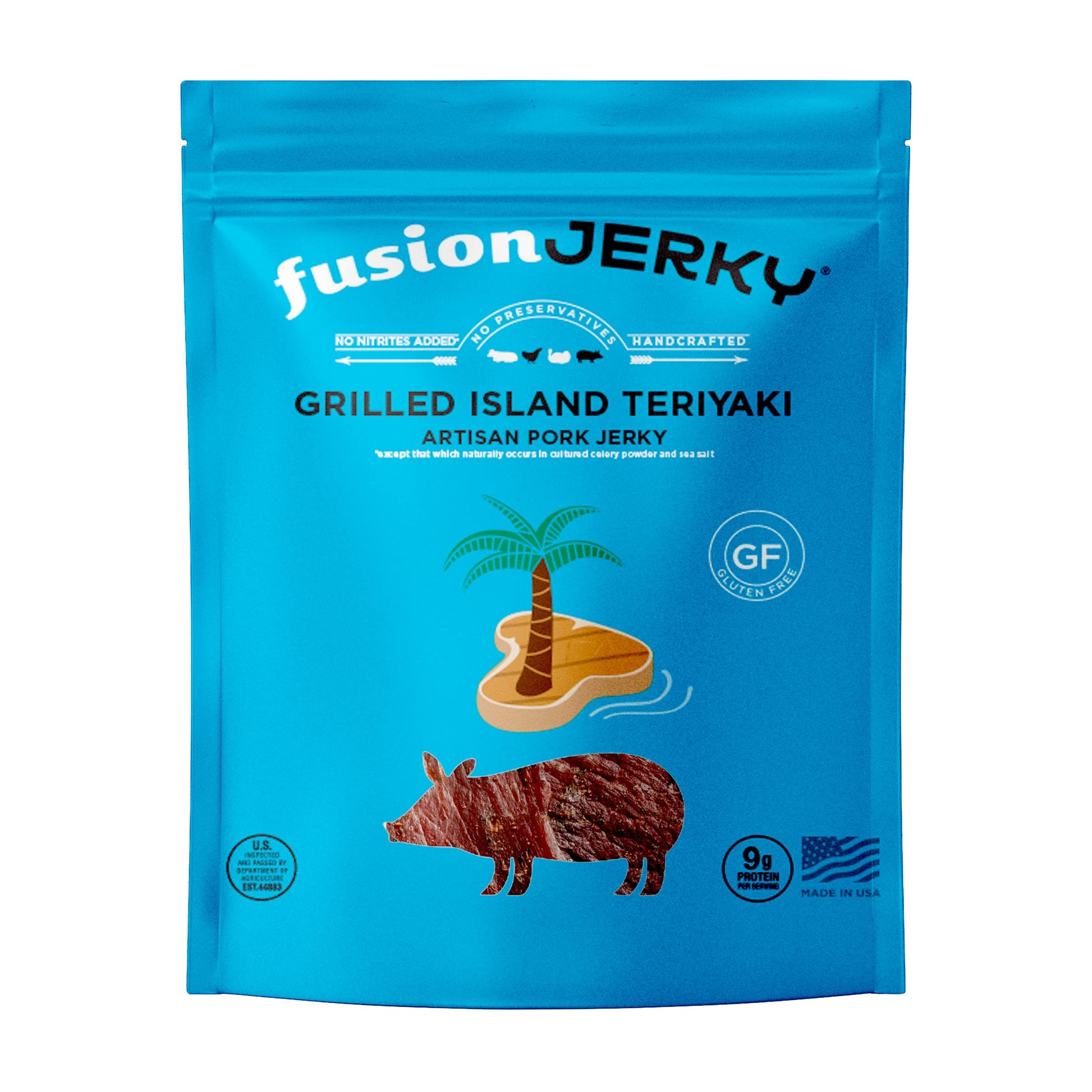 fusionJerky Artisan Pork Jerky, Grilled Island Teriyaki, 2.5 oz, Gluten Free, No Nitrates, No MSG, Made in USA