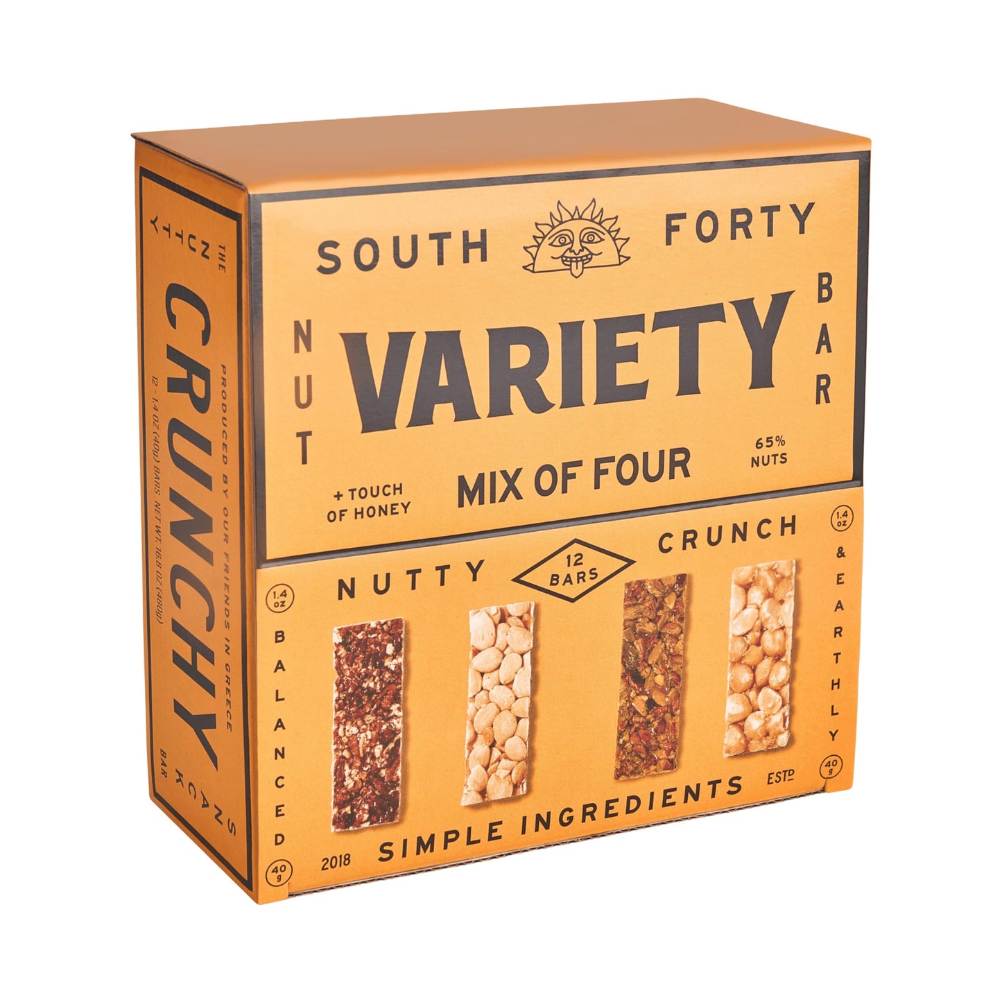 SOUTH FORTY SNACKS Crunchy Nut Bars, 12 Count Variety Pack, Touch of Honey, Natural Protein, 40g Bars