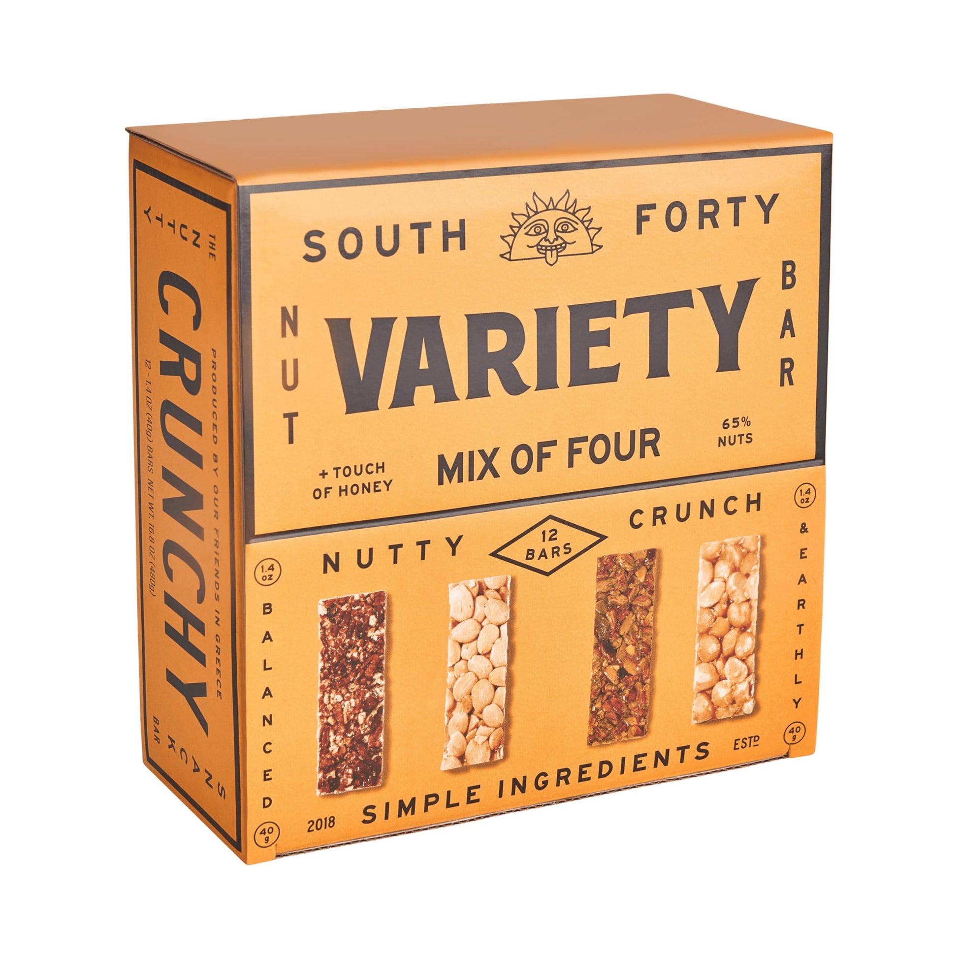 SOUTH FORTY SNACKS Crunchy Nut Bars, 12 Count Variety Pack, Touch of Honey, Natural Protein, 40g Bars