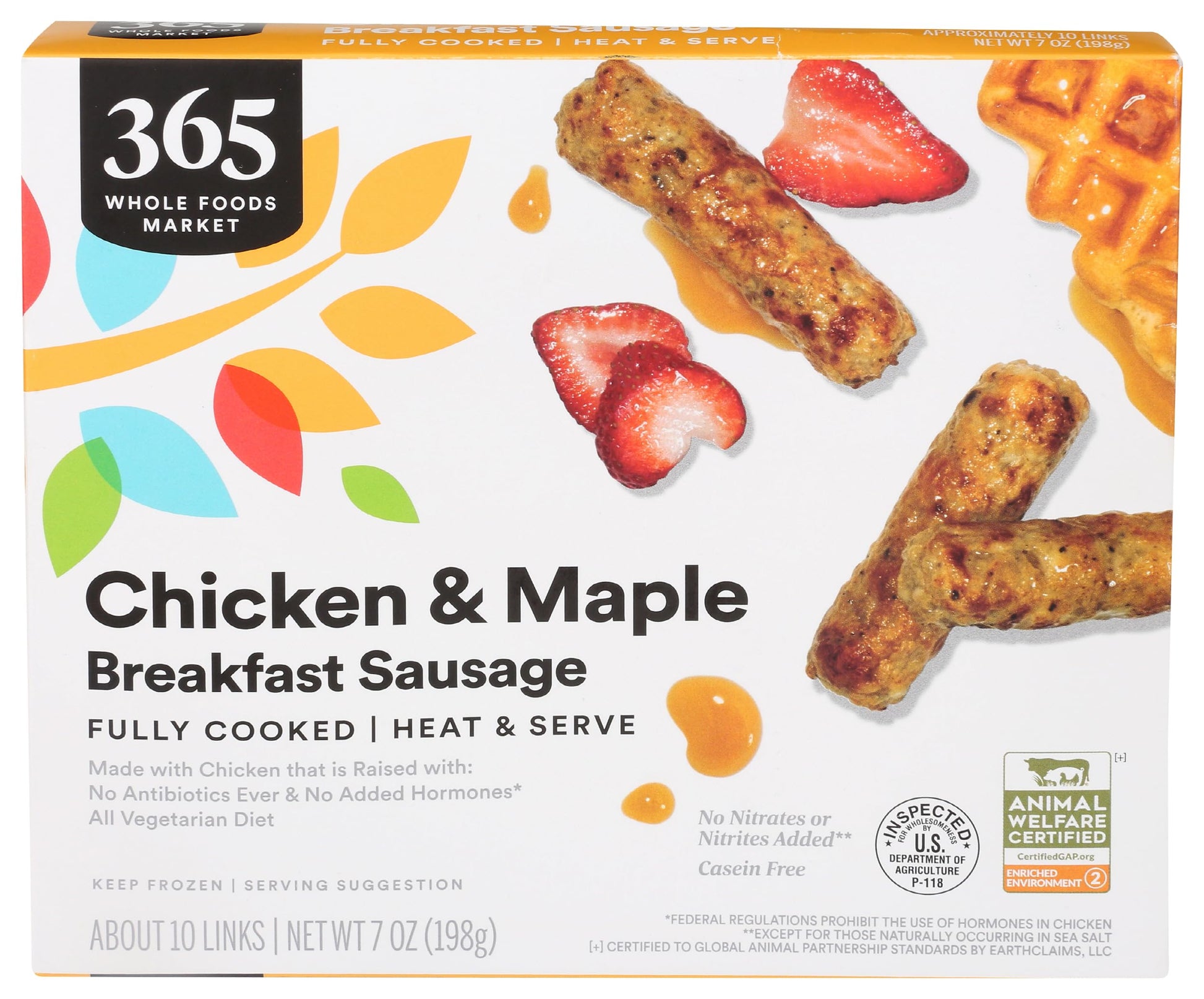 365 Everyday Value, Chicken & Maple Breakfast Sausage (Frozen), 10 Count