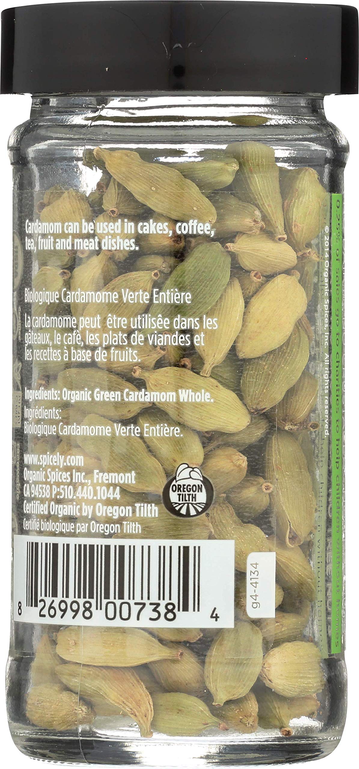 Spicely Organics Cardamom Pods Green Whole 1.20 Ounce Jar Certified Gluten Free
