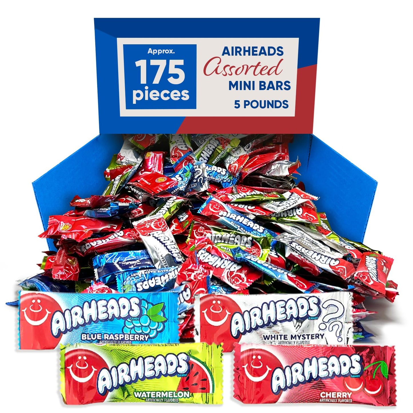Airheads Mini Bars 5 Pounds Approx 175 Pieces - Individually Wrapped - Assorted Fruit Flavored Cherry - Mystery Flavor & Waterme
