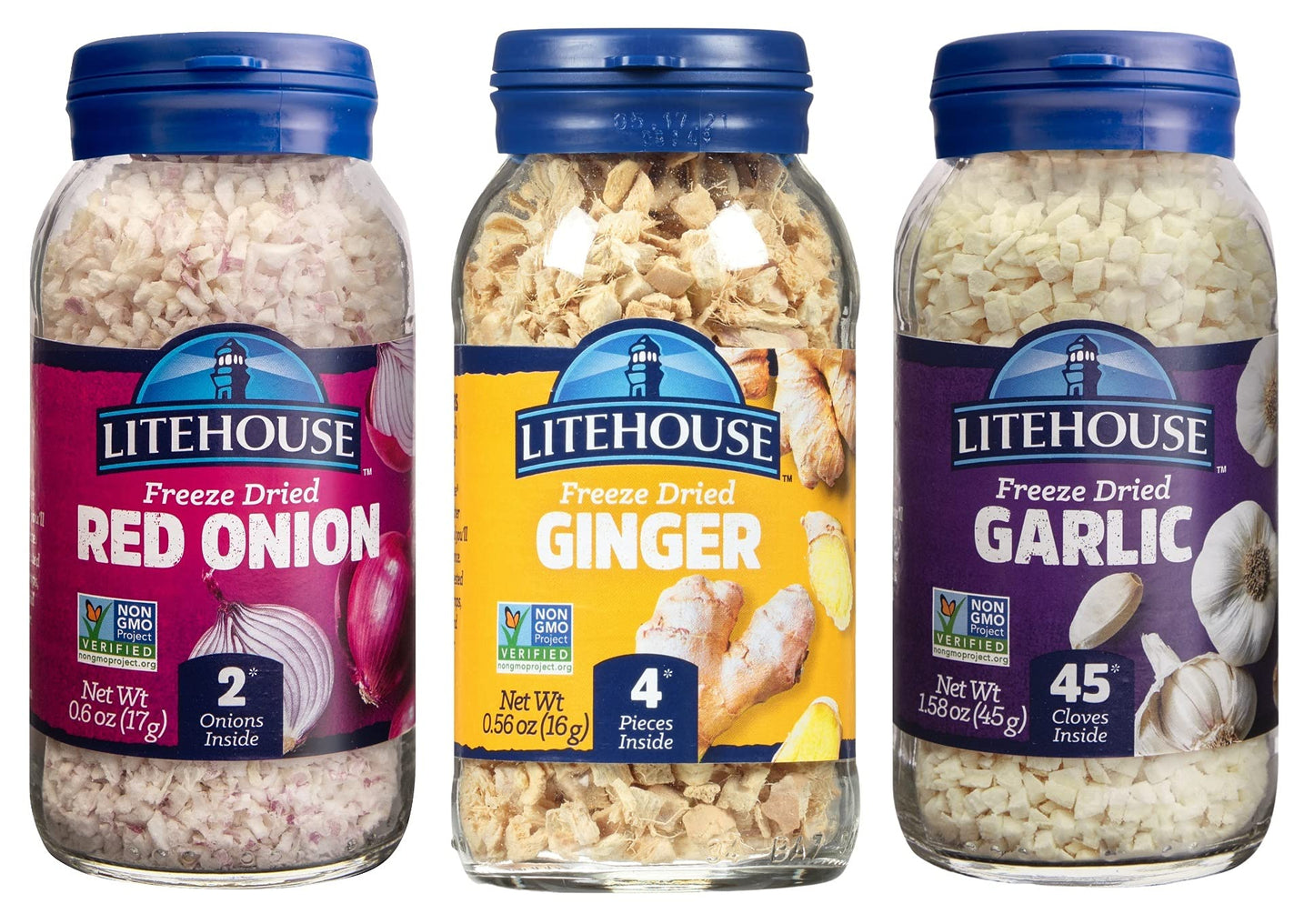 Litehouse Freeze Dried Herbs - Flavors of Asia (Garlic, Red Onion, Ginger) - 3 Piece Assortment - Organic, Non-GMO, Gluten-Free