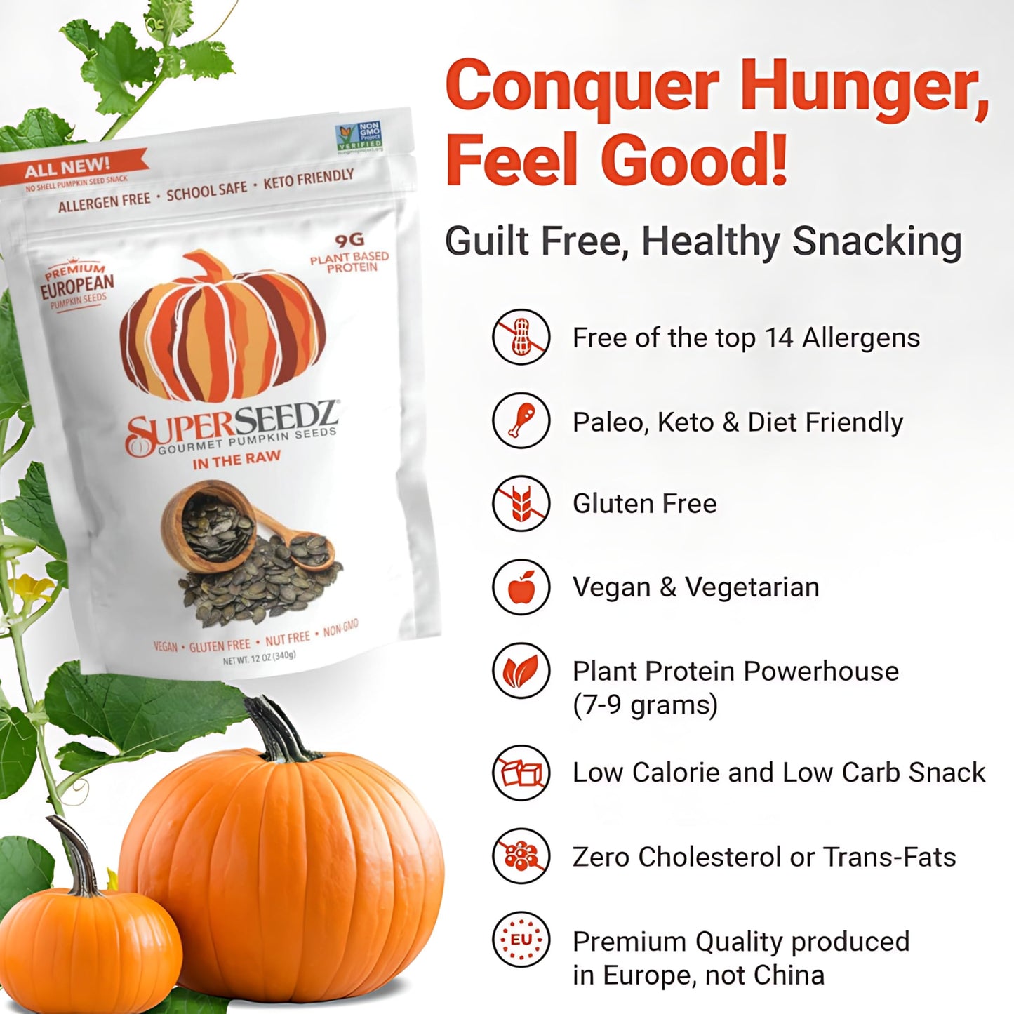 SuperSeedz Raw Styrian Pumpkin Seeds, Raw Unsalted Pepitas, 12oz, Vegan, Gluten Free, Nut Free, Plant Based Protein