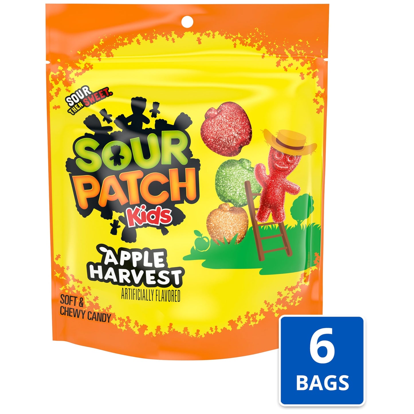 Sour Patch Kids Soft & Chewy Candy, Apple Harvest, 10 Ounce (Pack of 6), Green/Orange/Red
