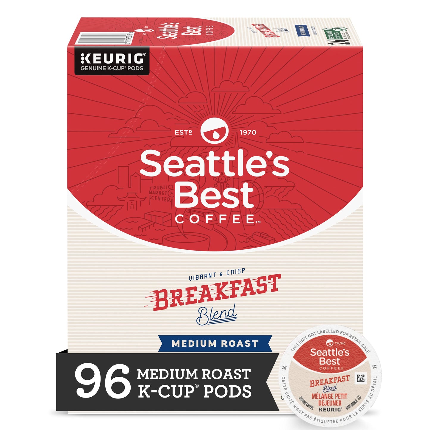 Seattles Best Coffee Medium Roast K-Cup Pods Breakfast Blend 24 Count Pack of 4 (96 Pods Total)