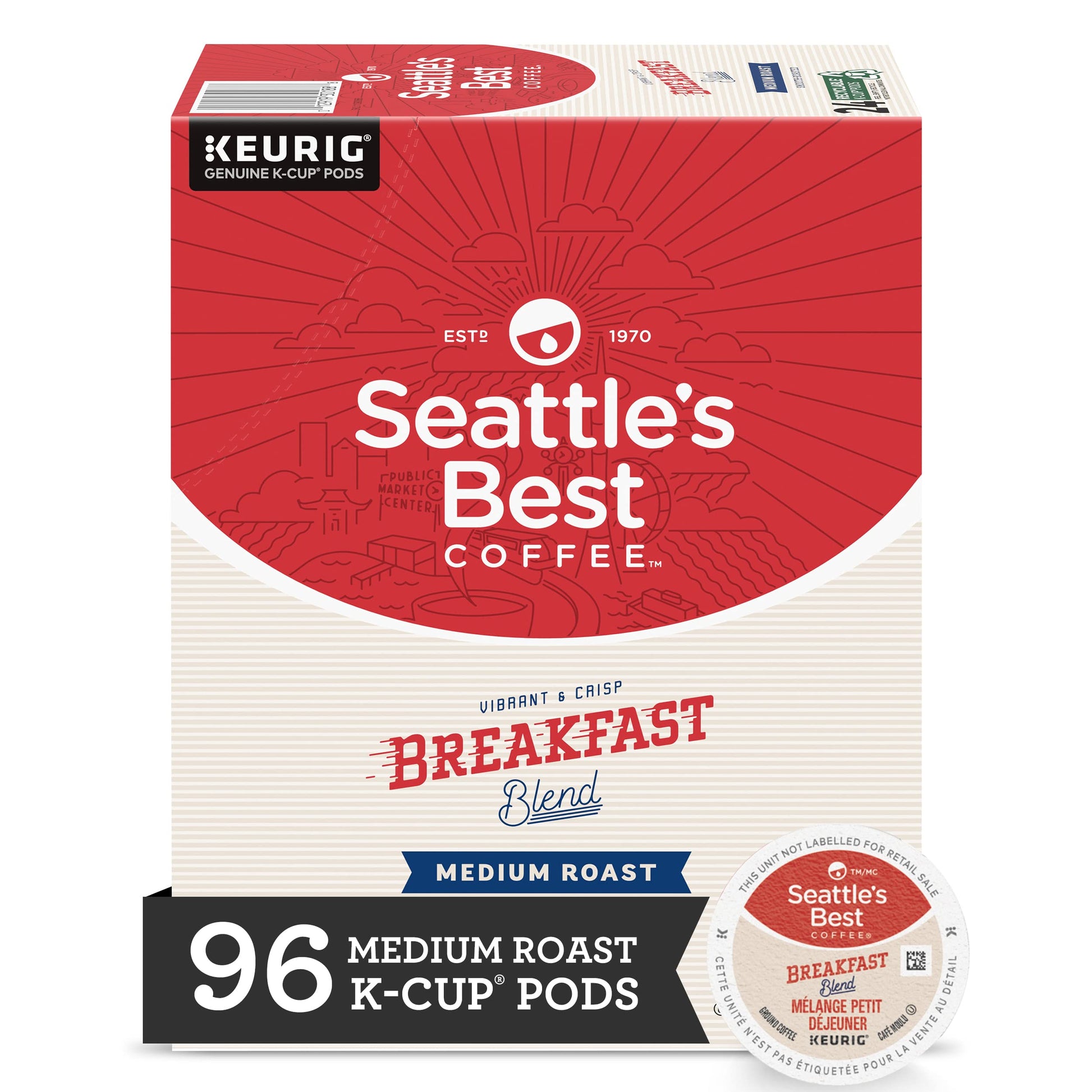 Seattles Best Coffee Medium Roast K-Cup Pods Breakfast Blend 24 Count Pack of 4 (96 Pods Total)